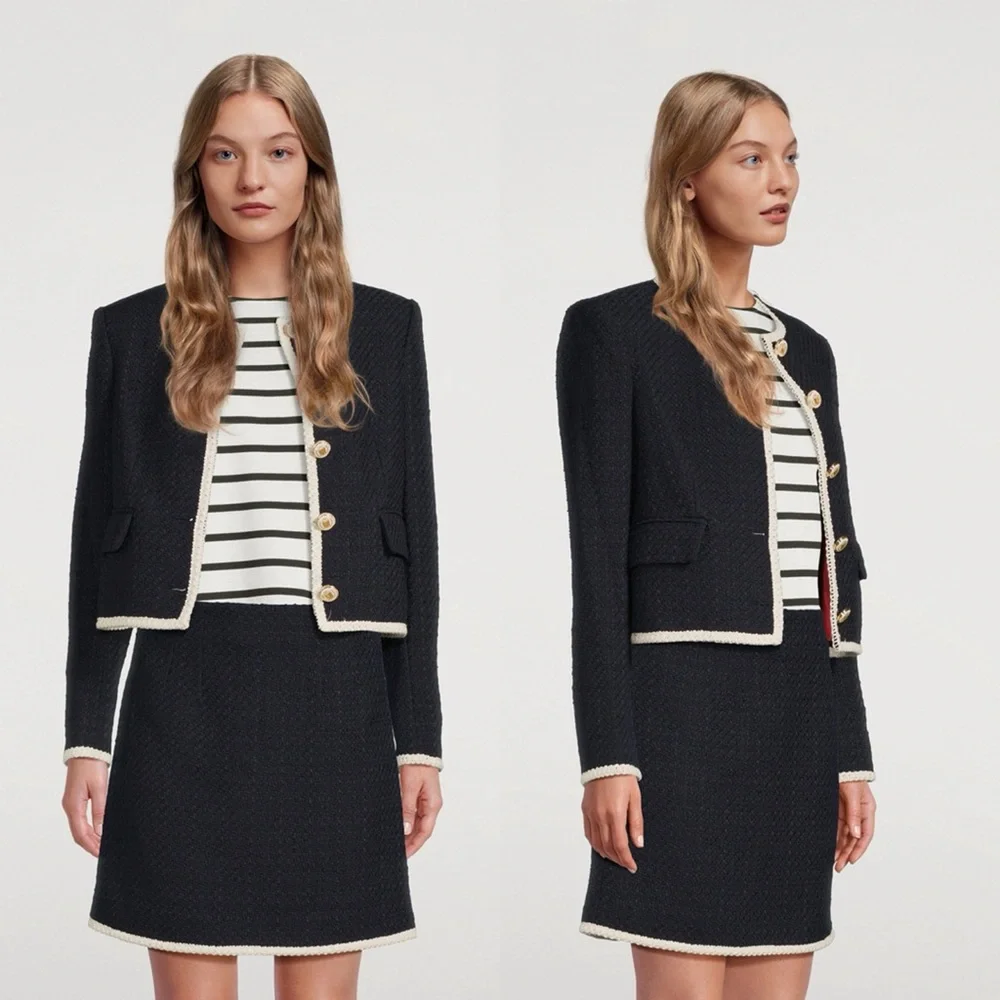 Veronica Beard Mabel Tweed Jacket Blazer Navy Ivory Trim Size 12 - Picture 10 of 16